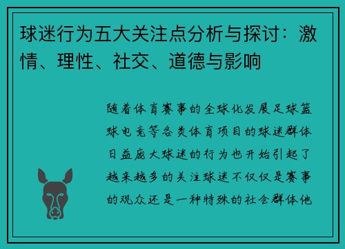 球迷行为五大关注点分析与探讨：激情、理性、社交、道德与影响