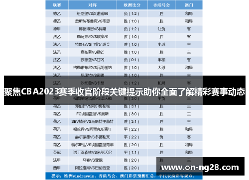 聚焦CBA2023赛季收官阶段关键提示助你全面了解精彩赛事动态